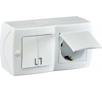 2-клавишный выключатель+розетка с крышкой с заземлением MONO ELECTRIC Octans, белый 104-010101-187