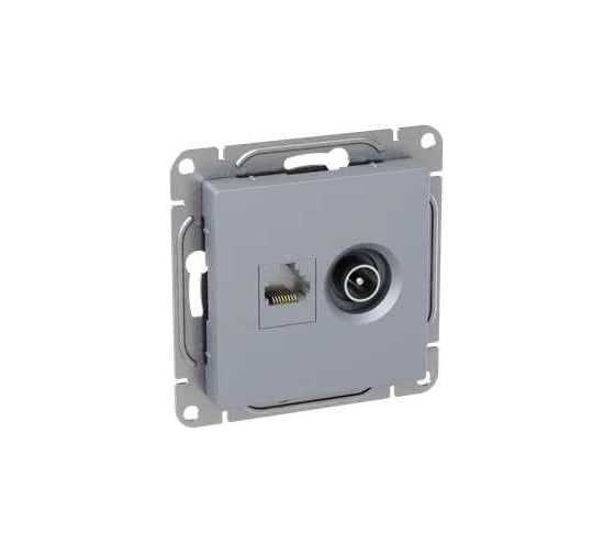 Механизм розетки TV+RJ45 EKF Эпика (cat5), алюминий UP1-SOA-TV+RJ