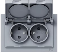 Механизм розетки двойной EKF 16А, IP44, с заземлением, со шторками, с рамкой, с крышками, алюминий Эпика UP1-SOA-211-44