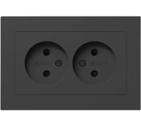 Механизм розетки двойной EKF 16А, без заземления, со шторками, с рамкой, чёрный Эпика UP1-SOB-201