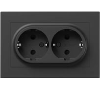 Механизм розетки двойной EKF 16А, с заземлением, со шторками, с рамкой, чёрный Эпика UP1-SOB-211