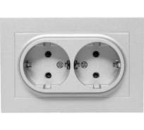 Механизм розетки двойной EKF 16А, с заземлением, без шторок, с рамкой, алюминий Эпика UP1-SOA-210