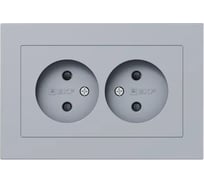 Механизм розетки двойной EKF 16А, без заземления, со шторками, с рамкой, алюминий Эпика UP1-SOA-201