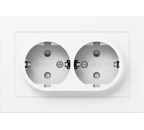 Механизм розетки двойной EKF 16А, с заземлением, со шторками, с рамкой, белый Эпика UP1-SOW-211