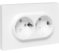 Механизм розетки двойной EKF 16А, с заземлением, со шторками, с рамкой, белый Эпика UP1-SOW-211