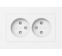 Механизм розетки двойной EKF 16А, без заземления, со шторками, с рамкой, белый Эпика UP1-SOW-201