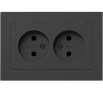 Механизм розетки двойной EKF 16А, без заземления, без шторок, с рамкой, чёрный Эпика UP1-SOB-200
