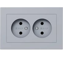 Механизм розетки двойной EKF 16А, без заземления, без шторок, с рамкой, алюминий Эпика UP1-SOA-200