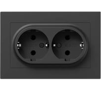 Механизм розетки двойной EKF 16А, с заземлением, без шторок, с рамкой, чёрный Эпика UP1-SOB-210