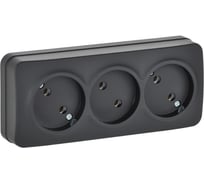 Розетка IEK GLORY 3-я без з/к/ш о/у 10А РС23-2-ХЧм черный матовый ERH30-K02M-10