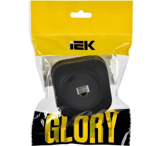 Розетка телефонная IEK GLORY RJ11 о/у РТ20-ХЧм черный матовый ETH10-K02M