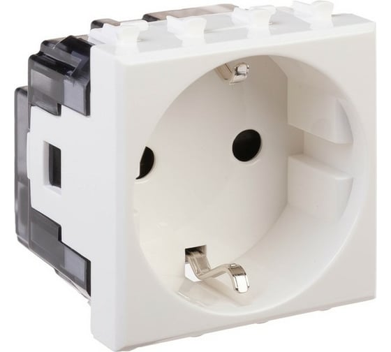 Розетка DKC 1-местная, 2 модуля Avanti "Белое облако" 16А IP20 2P+E, защитные шторки, белая 4400002