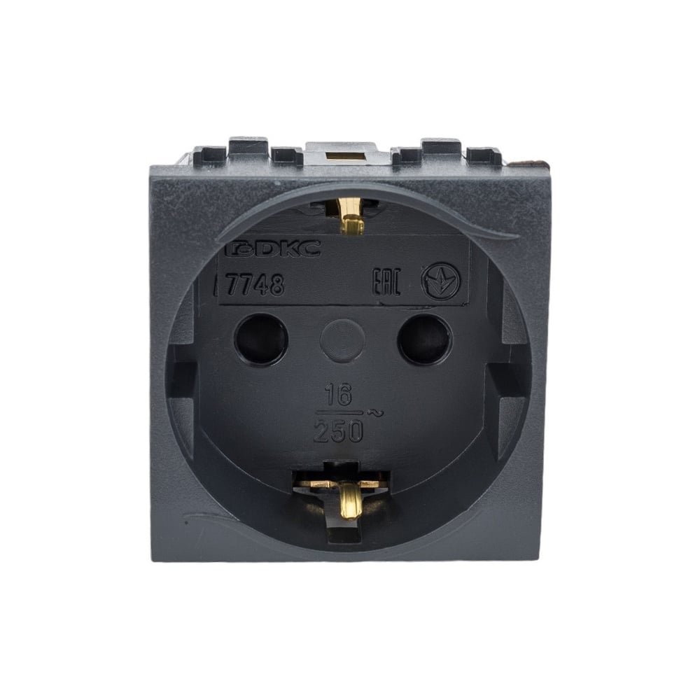 Электрическая розетка DKC с заземлением, со шторками, черная, 2 модуля ...