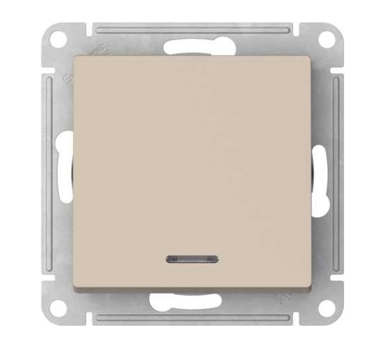 Переключатель  1-клавишный с подсветкой Systeme Electric ATLASDESIGN сх.6а, 10АХ, мех., быстрозажим. клем., песочный ATN001263S