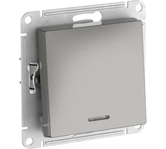 Переключатель  1-клавишный с подсветкой Systeme Electric ATLASDESIGN сх.6а, 10АХ, мех., быстрозажим. клем., сталь ATN000963S