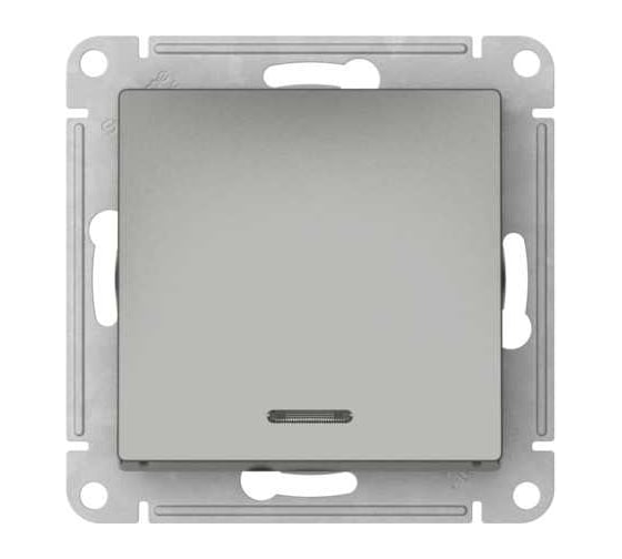Переключатель  1-клавишный с подсветкой Systeme Electric ATLASDESIGN сх.6а, 10АХ, мех., быстрозажим. клем., сталь ATN000963S