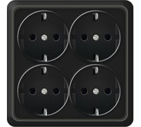 Розетка четырехместная UNIVersal серия Олимп квадратная, с/з, о/у, 16А, 220В, черная, еврослот 2222