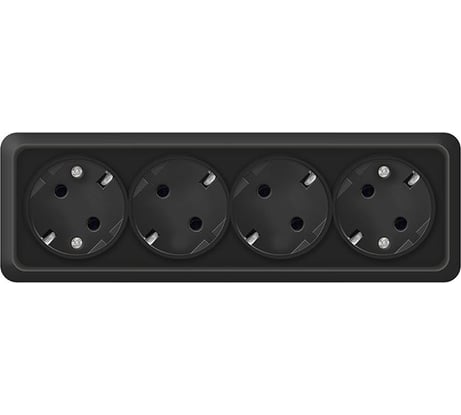 Розетка четырехместная UNIVersal серия Олимп с/з, о/у, 16А, 220В, черная, еврослот 2221