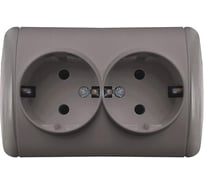 Розетка двухместная UNIVersal серия Клио, IP44, с/з, о/у, 16А, 220В, серый, еврослот К2231-Gr