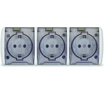 Розетка трехместная UNIVersal серия Клио, с прозрачной крышкой, IP54, с/з, о/у, 16А, 220В, белая, еврослот К2235