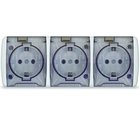 Розетка трехместная UNIVersal серия Клио, с прозрачной крышкой, IP54, с/з, о/у, 16А, 220В, белая, еврослот К2235