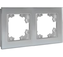 Рамка двухместная универсальная UNIVersal серия Афина стеклянная, серебро, еврослот 2267