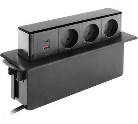 Встраиваемая выдвижная розетка INRIOR для столешницы на 3 EURO и 2 USB A+C, блок розеток скрытой установки MAGNUM-20 MAGNUM-200