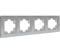 Рамка четырехместная универсальная UNIVersal серия Афина стеклянная, серебро, еврослот 2269