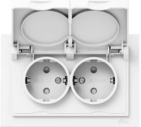 Механизм розетки двойной EKF Эпика 16А, IP44, с заземлением, со шторками, с рамкой, с крышками, белый UP1-SOW-211-44