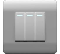 Переключатель 3-клавишный CHINT (NEW3-E) с подсветкой, 10А, серебряный 431513