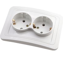 Двухместная розетка АБК-СИЛА с заземлением 16А 220В "РИГЕЛЬ" белая 1 шт 5403042