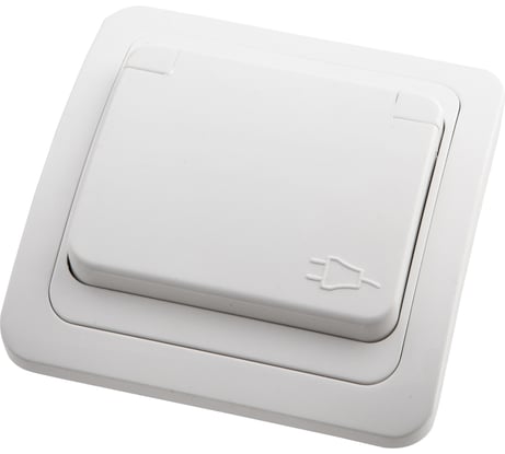 Одноместная розетка АБК-СИЛА с заземлением и защитной крышкой 16А 220В "РИГЕЛЬ" белая 1 шт 5403033