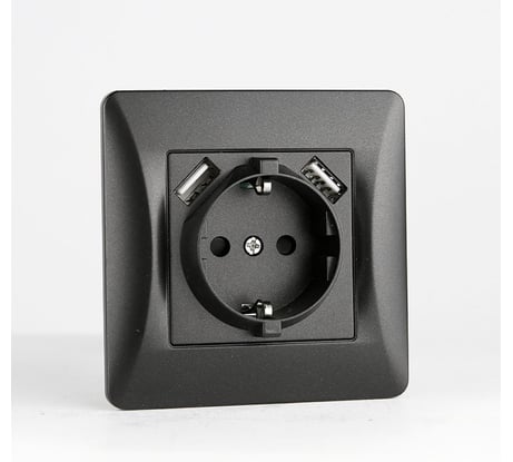 Розетка электрическая SPL 2К+З/2xUSB A, 125-250V (антрацит) 205024