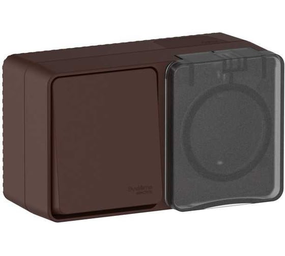 Блок О/У Systeme Electric ATLASDESIGN PROFI IP54: розетка с заземл. со шт., 16А, выключатель 1-клав., 10АХ, коричневый ATN546070
