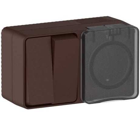 Блок О/У Systeme Electric ATLASDESIGN PROFI IP54: розетка с заземл. со шт., 16А, выключатель 2-клав., 10АХ, коричневый ATN546074