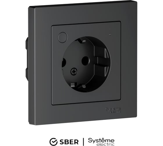 Розетка Systeme Electric ATLASDESIGN SMART с заземлением, со шторками, Zigbee, L+N, 16А, мех., карбон ATN001045Z
