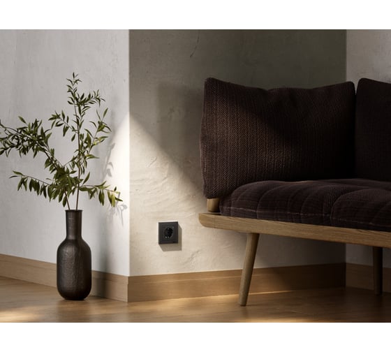 Розетка Systeme Electric ATLASDESIGN SMART с заземлением, со шторками, Zigbee, L+N, 16А, мех., карбон ATN001045Z