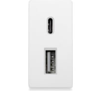 Розетка белая, 1/2, USB A + USB С разъем, 4 А, 5 В, модуль, Vell 1379006