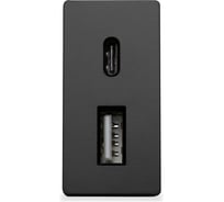 Розетка Vell черная, 1/2, USB A + USB С разъем, 4 А, 5 В, модуль, BK-1/2-AC 1379007
