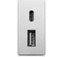 Розетка Vell серая, 1/2, USB A + USB С разъем, 4 А, 5 В, модуль, 1379008