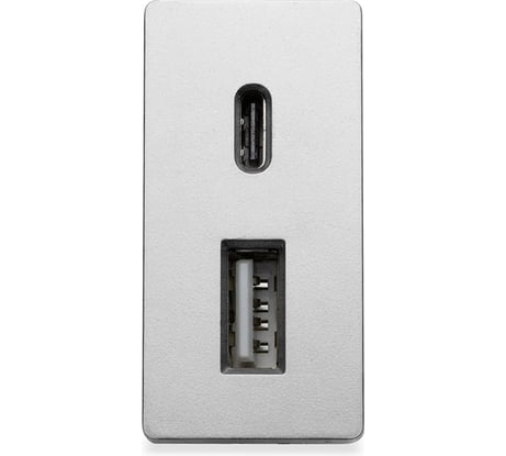 Розетка Vell серая, 1/2, USB A + USB С разъем, 4 А, 5 В, модуль, 1379008