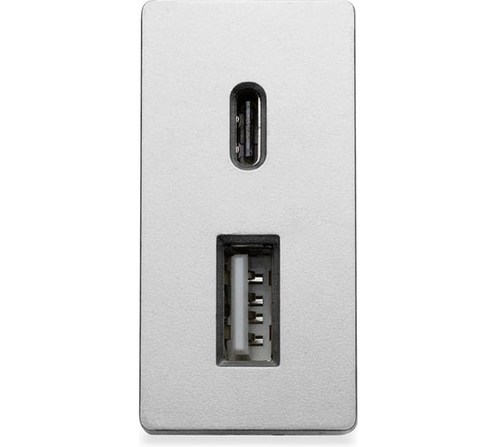 Розетка Vell серая, 1/2, USB A + USB С разъем, 4 А, 5 В, модуль, GY-1/2-AC 1379008