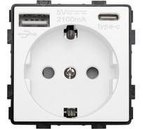 Розетка Vell белая, электрическая, 16 А, 54x54 мм, 250 В, USB-A, USB-C, модуль, {WH-EUAC} 1378994