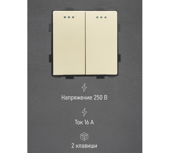 Выключатель Vell золотой, двухклавишный, 16 А, 54x54 мм, 250 В, модуль, {GD-2L} 1379037
