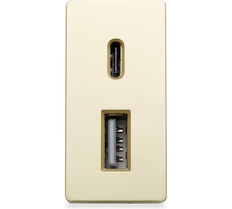 Розетка золотая, 1/2, USB A + USB С разъем, 4 А, 5 В, модуль, Vell 1379009