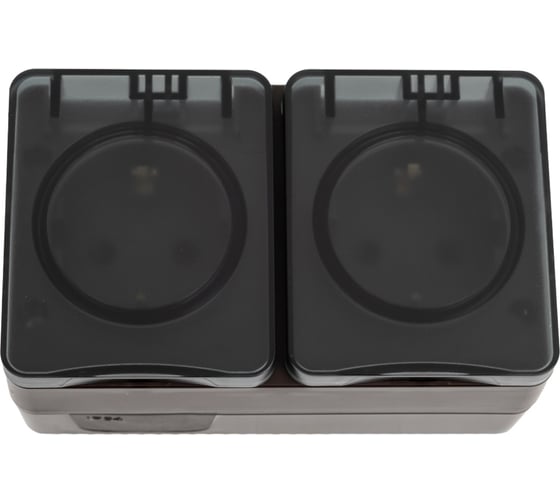 Розетка двойная ATLASDESIGN PROFI IP54, О/У, с заземлением, со шторками, 16А, коричневый ATN546026 1
