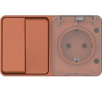 Блок: Розетка с заземлением со шторками Systeme Electri , 16 АХ, 250 В, Выключатель 2-клавишный, 10 АХ, AtlasDesign Profi IP54, открытой установки, Терракотовый ATN547074=