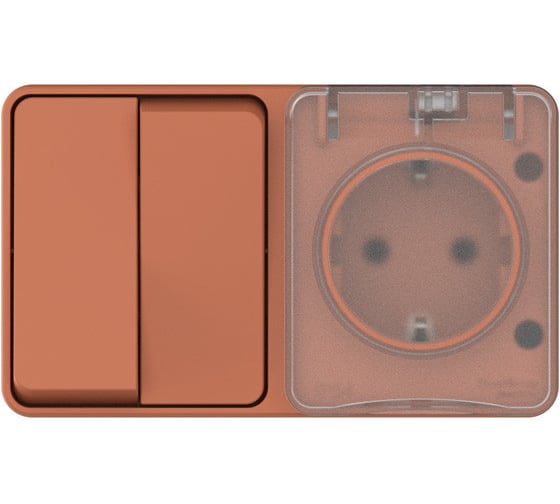 Блок Systeme Electric ATLASDESIGN PROFI IP54, О/У, розетка с заземл, со шторками, 16А, выключатель 2-кл, 10АХ, ТЕРРАКОТОВЫЙ ATN547074