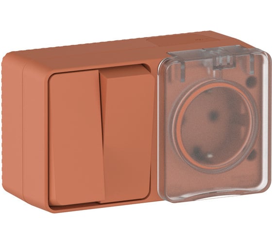 Блок Systeme Electric ATLASDESIGN PROFI IP54, О/У, розетка с заземл, со шторками, 16А, выключатель 2-кл, 10АХ, ТЕРРАКОТОВЫЙ ATN547074