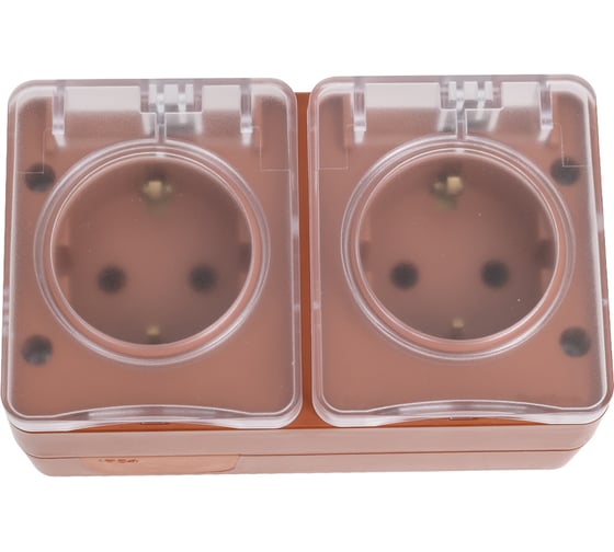 Розетка двойная Systeme Electric ATLASDESIGN PROFI IP54, О/У, с заземлением, со шторками, 16А, ТЕРРАКОТОВЫЙ ATN547026 1